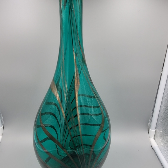 Handmade Aqua Teal Blue Glass Vase Silver Overlay 14 1/4" tall - Picture 4 of 9